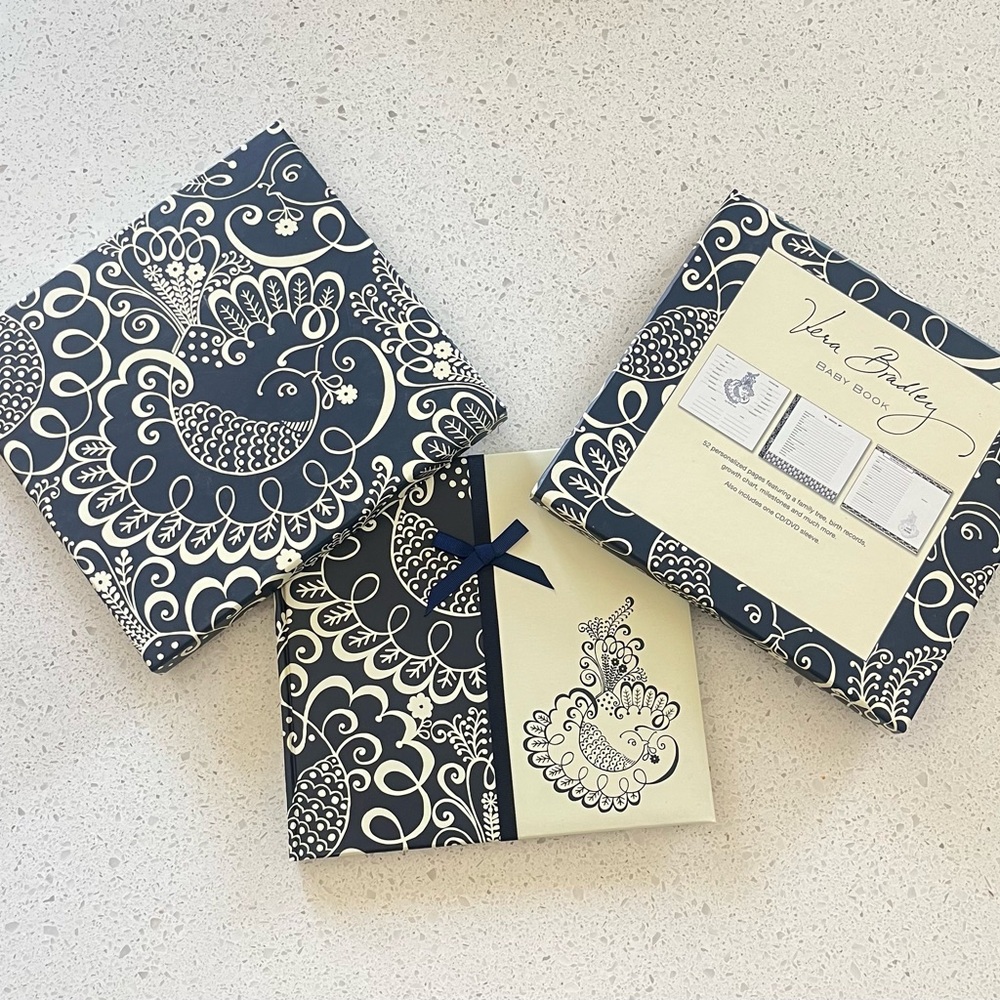 Vera Bradley Baby Book Navy Twirly Birds Print NWT
